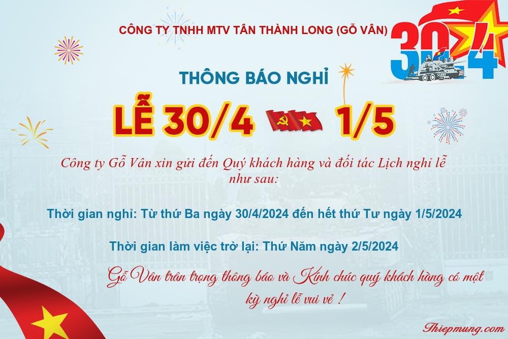 Thông báo Lịch nghỉ lễ 30/4 và 1/5